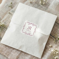 French Floral Wine Red Vintage Monogram Wedding
