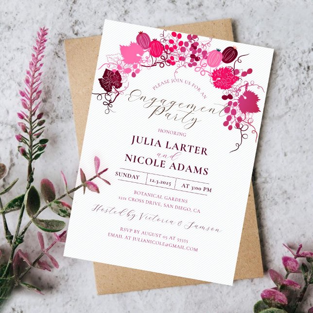 French Florals Sweet Berry Grapes Engagement Party Invitation (Creator Uploaded)