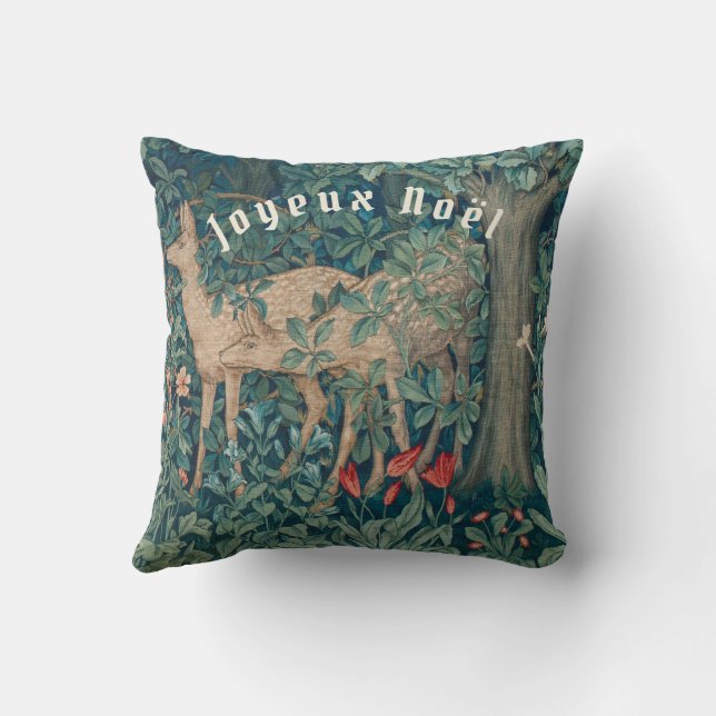 French Forest Deer Tapestry Holiday Throw Pillow (Back)