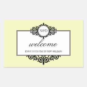 French frame ecru monogram out of town gift bag rectangular sticker