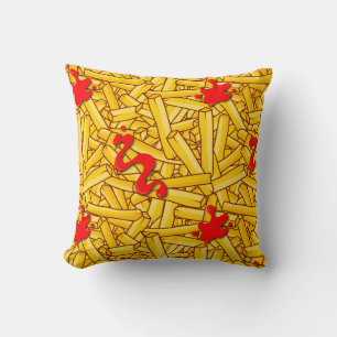 French Fries and Ketchup Cartoon Fast Food Cushion