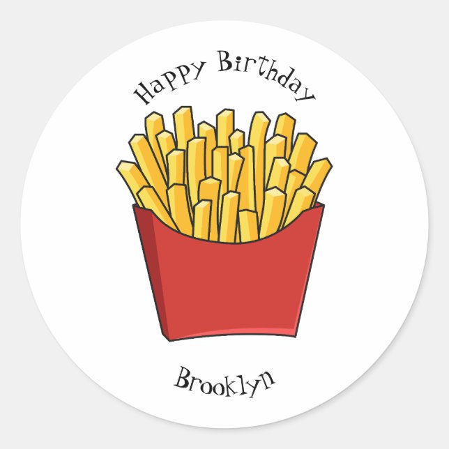 French fries cartoon illustration classic round sticker (Front)