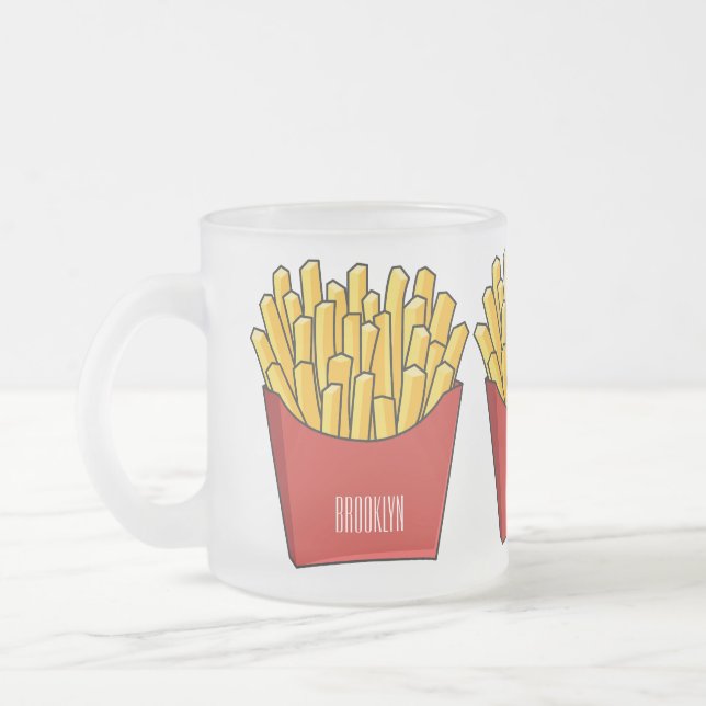 French fries cartoon illustration frosted glass coffee mug (Left)