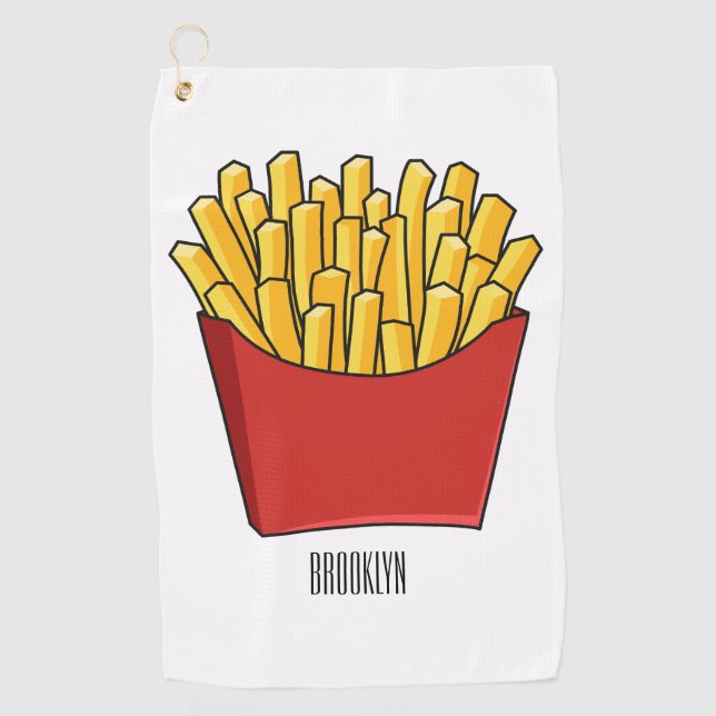 French fries cartoon illustration golf towel (Front)