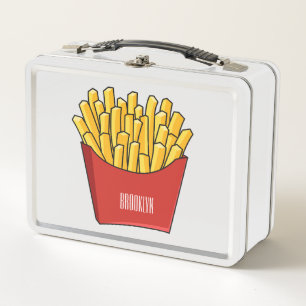 French fries cartoon illustration metal lunch box