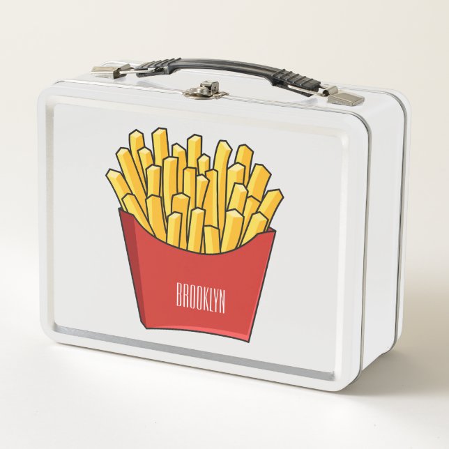 French fries cartoon illustration metal lunch box (Front)