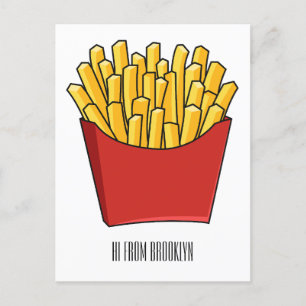 French fries cartoon illustration postcard