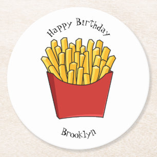 French fries cartoon illustration round paper coaster