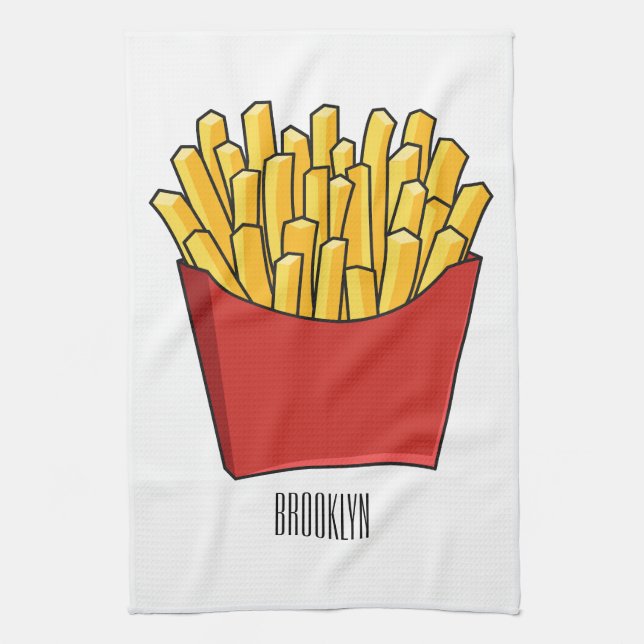 French fries cartoon illustration tea towel (Vertical)