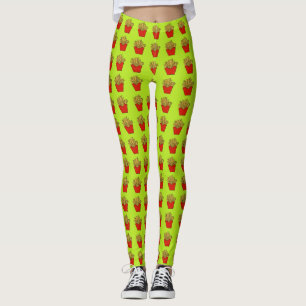 French fries design on lime background leggings