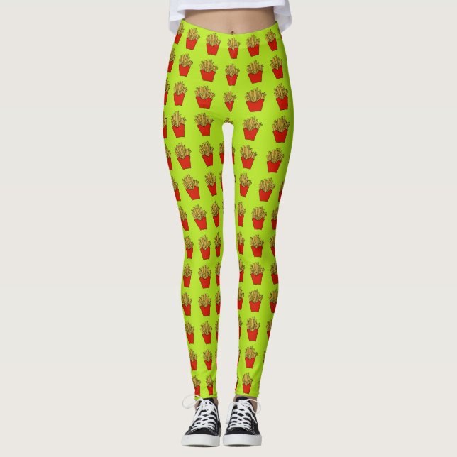 French fries design on lime background leggings (Front)
