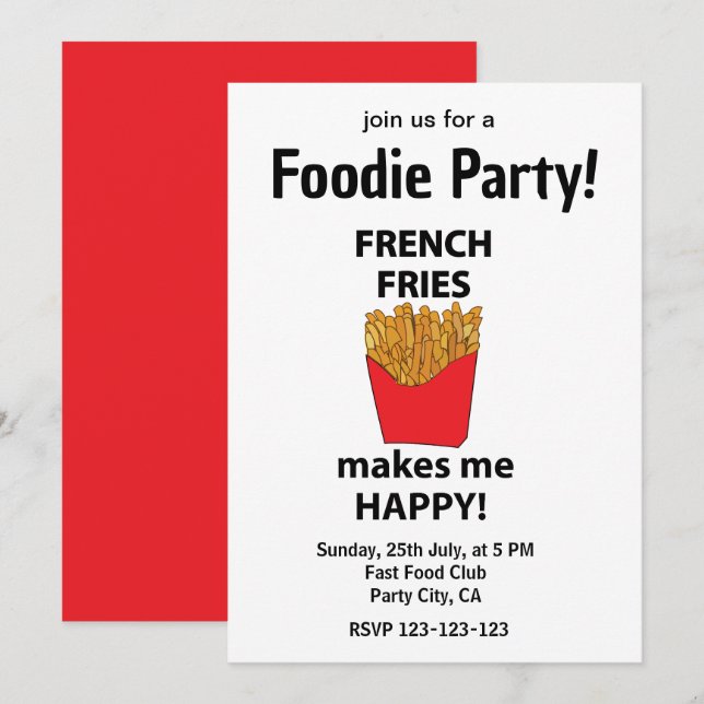 French Fries Fast Food Foodie Party Invitation (Front/Back)