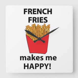 French Fries Makes Me Happy French Fries  Square Wall Clock