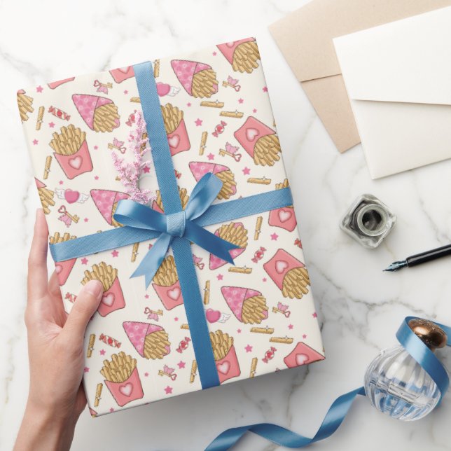 French Fries Retro Valentine's Wrapping Paper (Gifting)