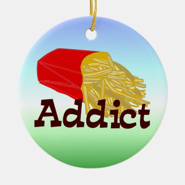 French Fry Addict Ceramic Tree Decoration (Front)