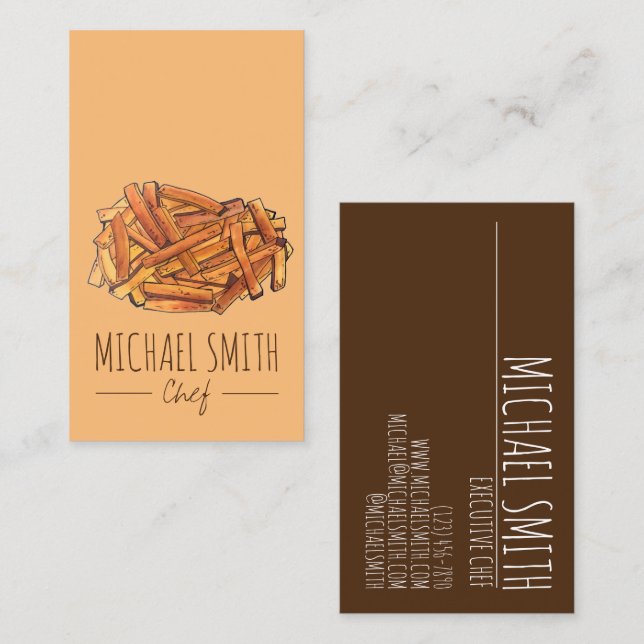 French Fry Steak Fries Fried Potatoes Chips Chef Business Card (Front/Back)