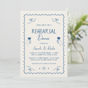 French Fun Hand Drawn Whimsical Rehearsal Dinner Invitation
