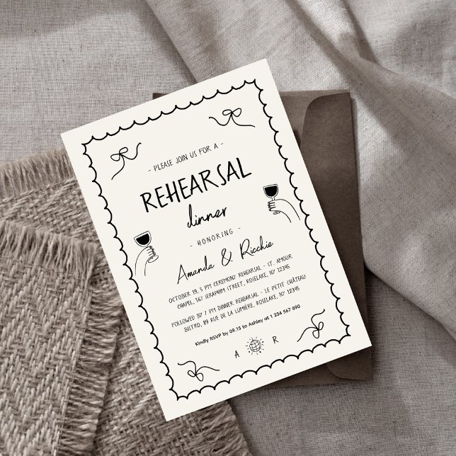 French Fun Hand Drawn Whimsical Rehearsal Dinner Invitation (Creator Uploaded)