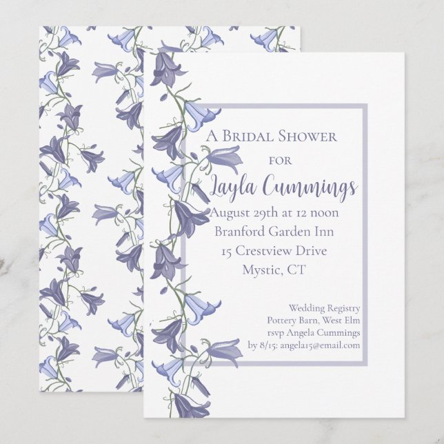 French Garden Bluebell Flowers Bridal Shower Invitation (Front/Back)