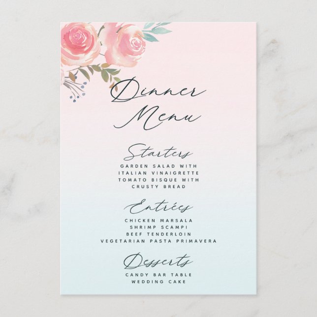 French Garden Floral Peony 3 Course Meal Dinner Menu (Front)