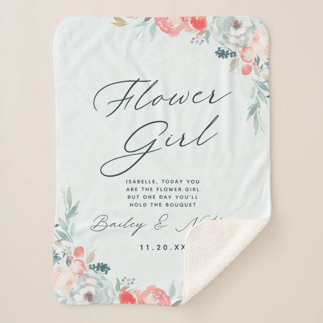 French Garden Floral Peony Flower Girl Quote Sherpa Blanket (Front)