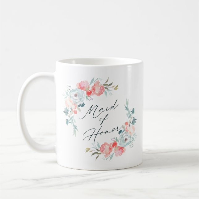 French Garden Floral Peony Maid of Honour Quote Coffee Mug (Left)
