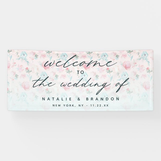 French Garden Floral Peony Pattern Wedding Welcome Banner (Horizontal)