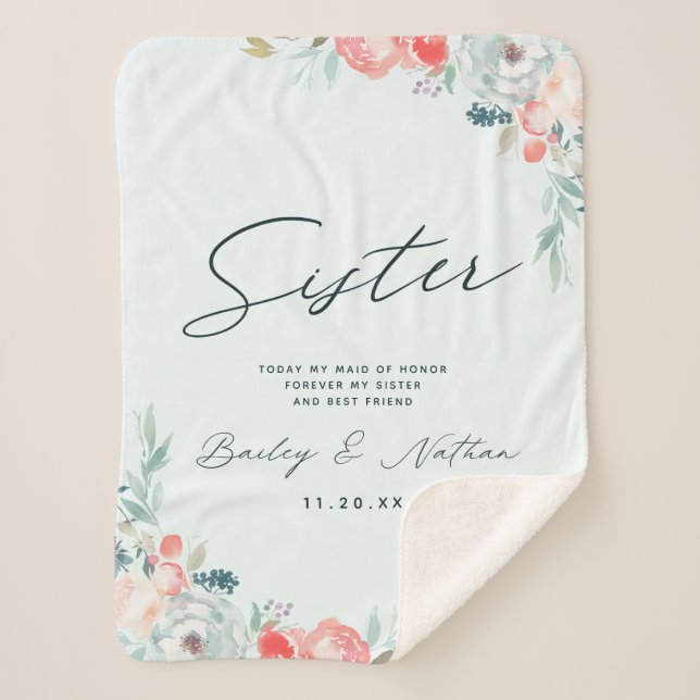 French Garden Floral Peony Sister Wedding Quote Sherpa Blanket (Front)