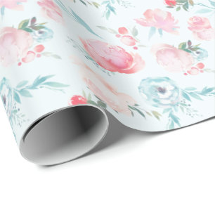 French Garden Floral Pink Peony Pattern Wedding Wrapping Paper
