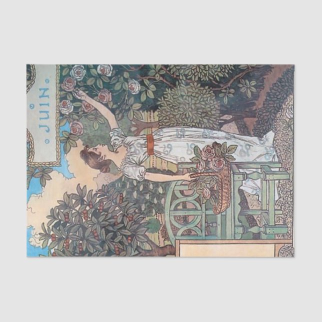 French Garden Lady with Roses Tissue Paper (Front)