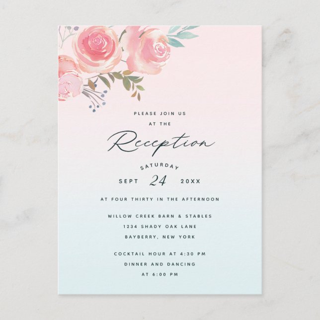 French Garden Ombre Wedding Reception Invitation (Front)