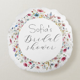 French Garden Party floral elegant typography Round Cushion