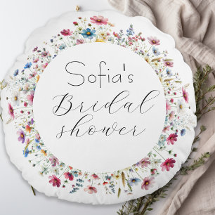 French Garden Party floral elegant typography Round Cushion