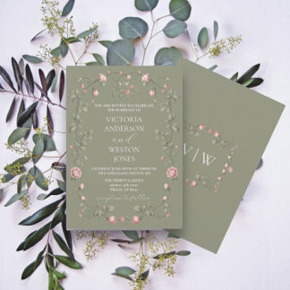 French Garden Sage Green Wedding Invitation