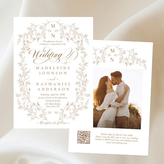 French Garden Script Budget Photo Formal Wedding Invitation (Creator Uploaded)