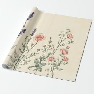 French Garden Sketch Vintage Gift Wrapping Paper