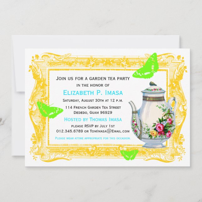 French Garden Tea Party Invitation (Front)