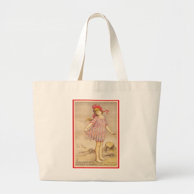 FRENCH GIRL AT THE BEACH LARGE TOTE BAG (Front)