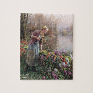 French Girl Fishing in Brittany Jigsaw Puzzle