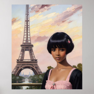 French Girl Pink Parisian Black Girl Art Poster