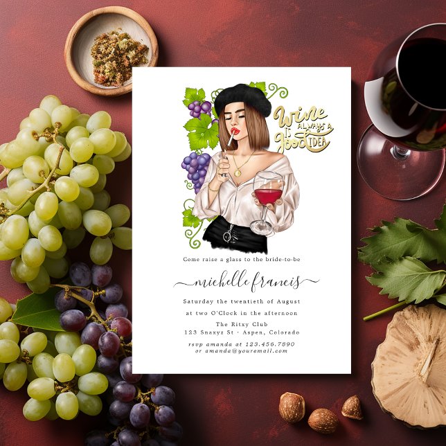 French Girl Wine Tasting Bridal Shower Invitation (French Wine Tasting Bridal Shower)