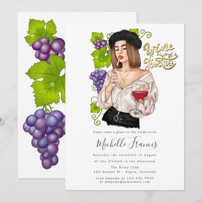 French Girl Wine Tasting Bridal Shower Invitation (Front/Back)