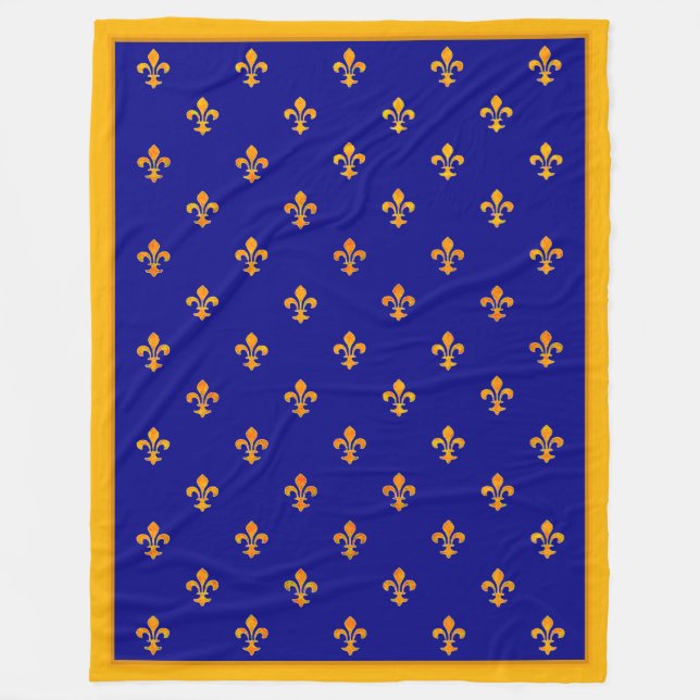 French Gold Fleurs de Lis on Azur Banner Fleece Blanket (Front)