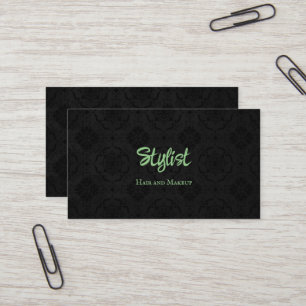 French Gothic Damask Stylist Black and Green Business Card