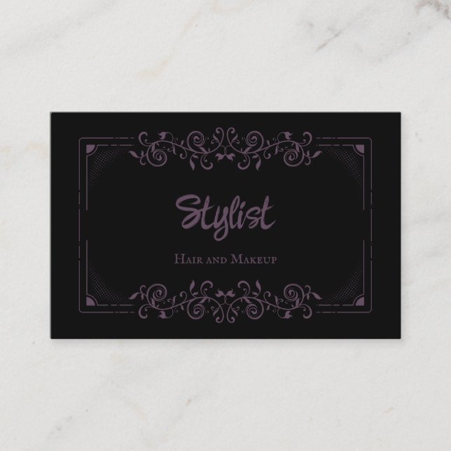 French Gothic Damask Stylist Eggplant Business Card (Front)