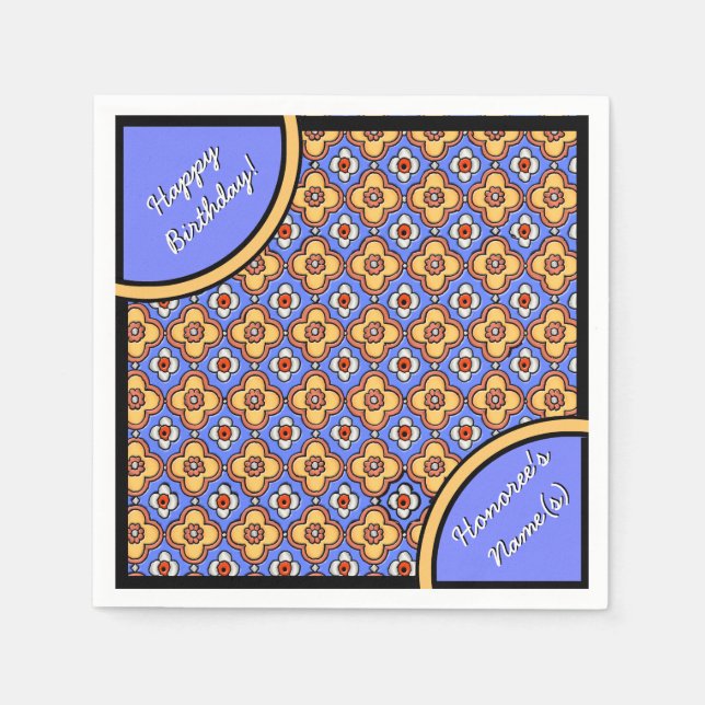French Gothic Tile Pattern - Blue Yellow Orange Napkin (Front)