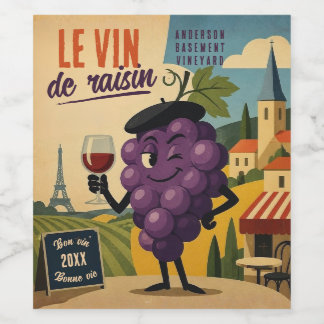 French grapes mid century mod homemade cordial red wine label