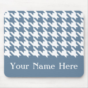 French Gray Elegant Houndstooth with custom name Mouse Mat