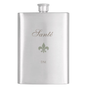 French Green Fleur de Lis Santé Wedding Favour Hip Flask
