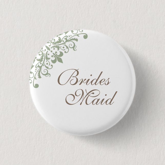 French Green Fleur de Lis Script Bridesmaid  3 Cm Round Badge (Front)